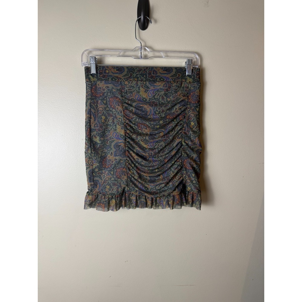 Free People "Romi" Mini Skirt Paisley Print Ruched Ruffle Hem Women S Multicolor